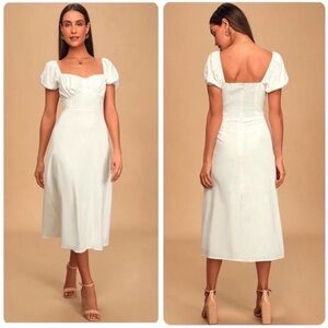 White Puff Sleeve Midi Dress